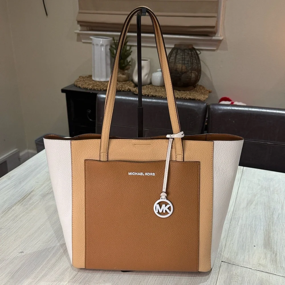 Michael Kors Large Gemma Brown and Tan Leather Color block Tote